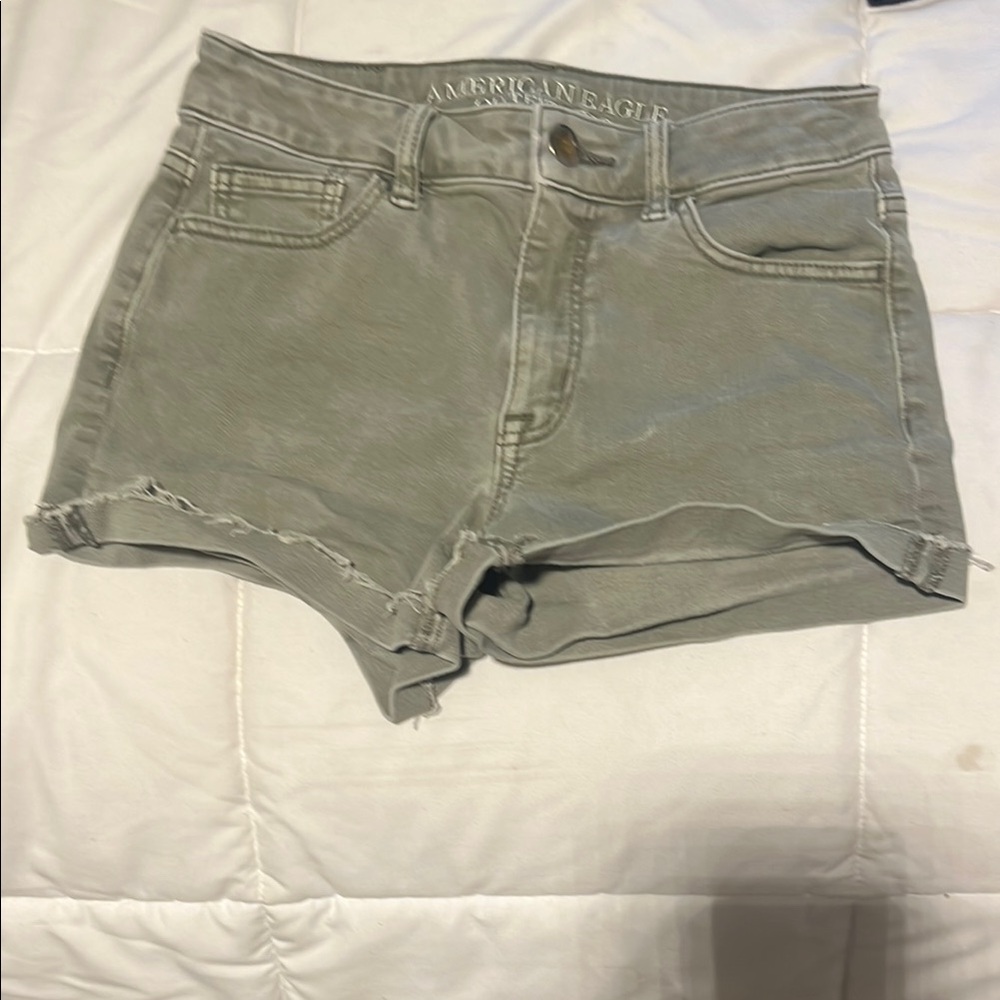 American Eagle Outfitters Green Jean Shorts Distressed Mid-Rise